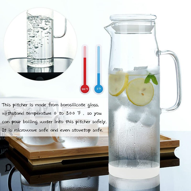 hjn Glass Pitcher with Lid Glass Water Carafe with Handle, Fridge Water Jug Cold or Hot Beverages, Iced Tea, Milk, Juice 1500ml/51oz & glass lid - Image 5